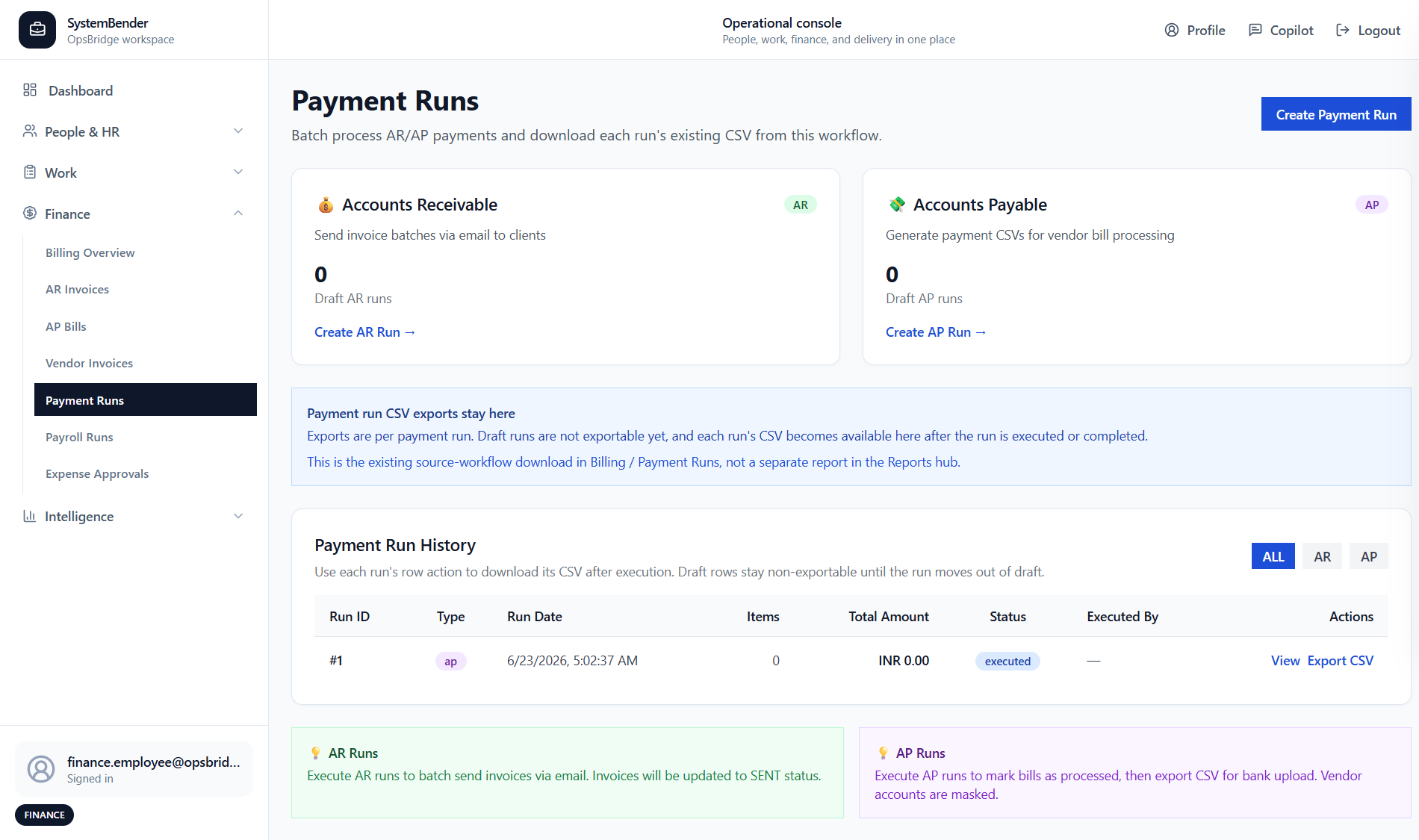 Payment Runs — batched, scheduled, audit-tracked